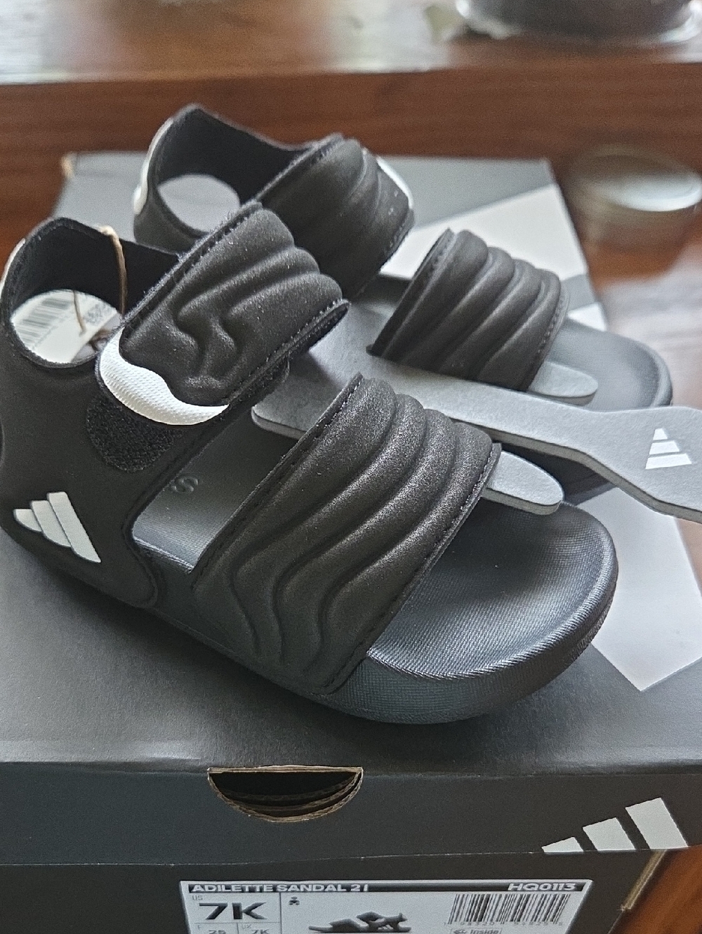 ☀️Adidas Kids Black Slip-On Sandals with White Logo-Unisex (NWT)